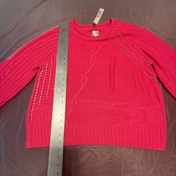 NWT NIC+ZOE Pink Roundneck Lightweight Crafted Cables Sweater Size LP MSRP $168 - Picture 13 of 14